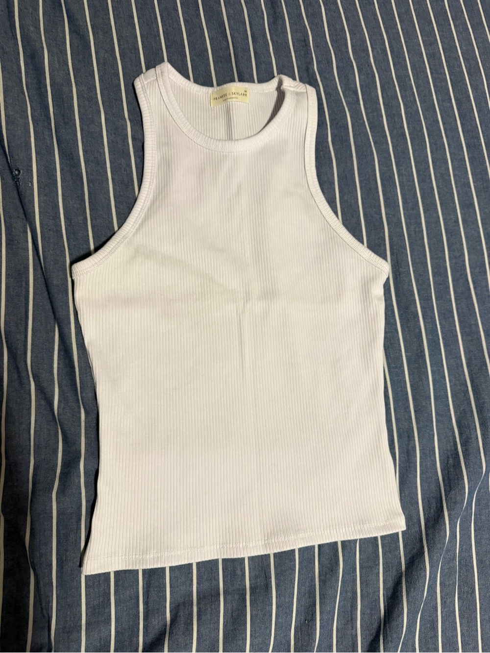 Frame Denim White Ribbed High-Neck Tank